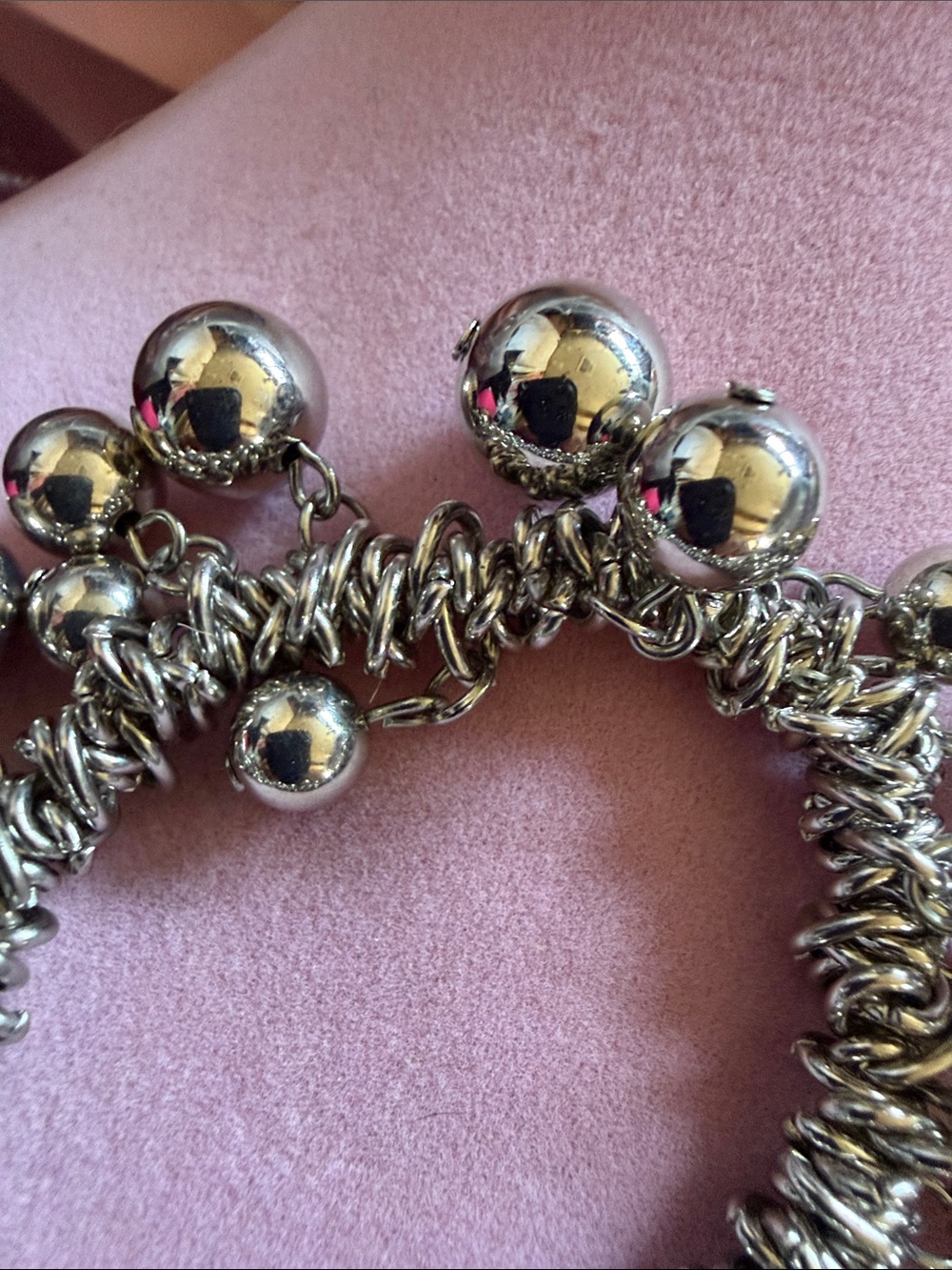 Silver Tone Charm Ball Bracelet, 7”Stretch, (J0127) - Picture 4 of 6